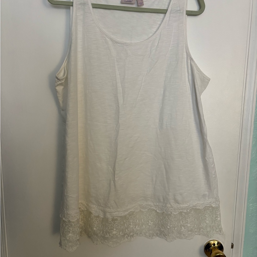 LOGO Elegant White Lace Trim Tank Top TUNIC